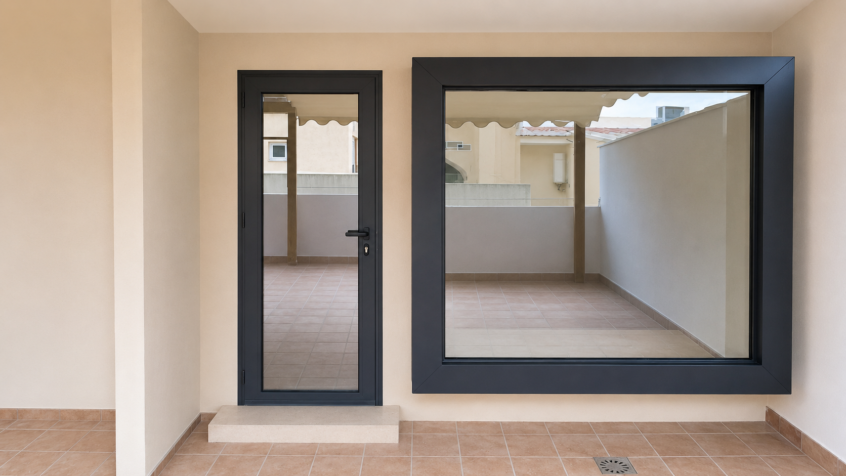 Puerta de aluminio y mirador